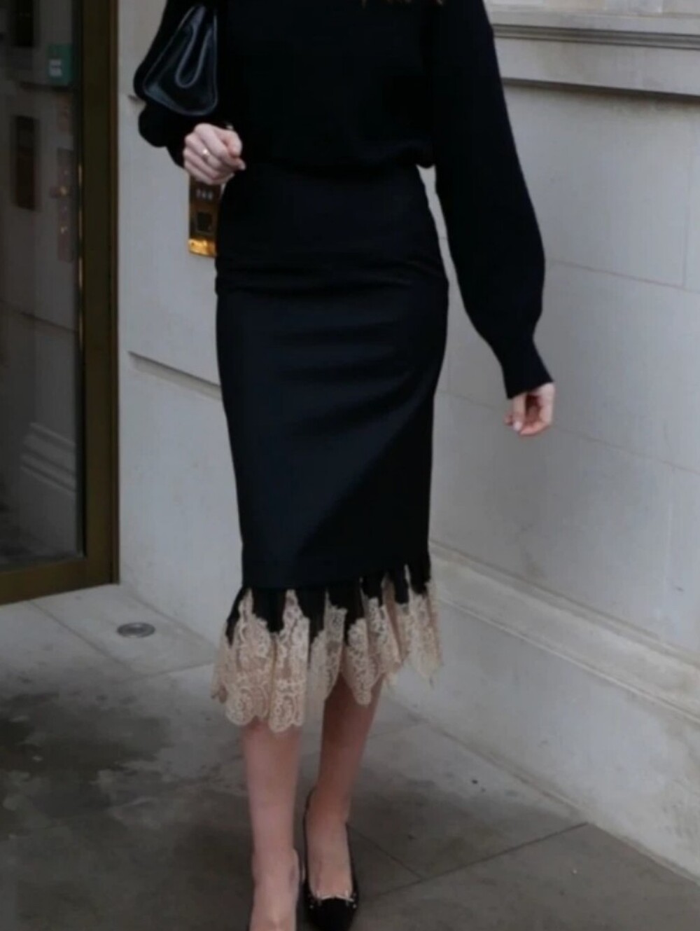 Zara Midi Skirt NWT Black Pencil Skirt With Lace Trim Size Large